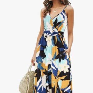 OUGES Womens Summer Spaghetti Strap V-Neck Floral